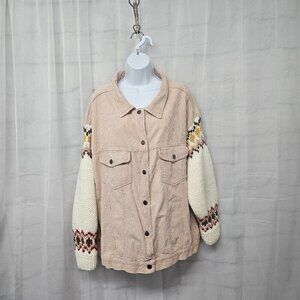 Neutral Pink Knit-Sleeve Corduroy Jacket